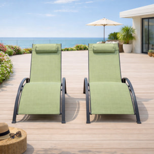Lot de 2 transats ajustables gris et kaki MEDAN
