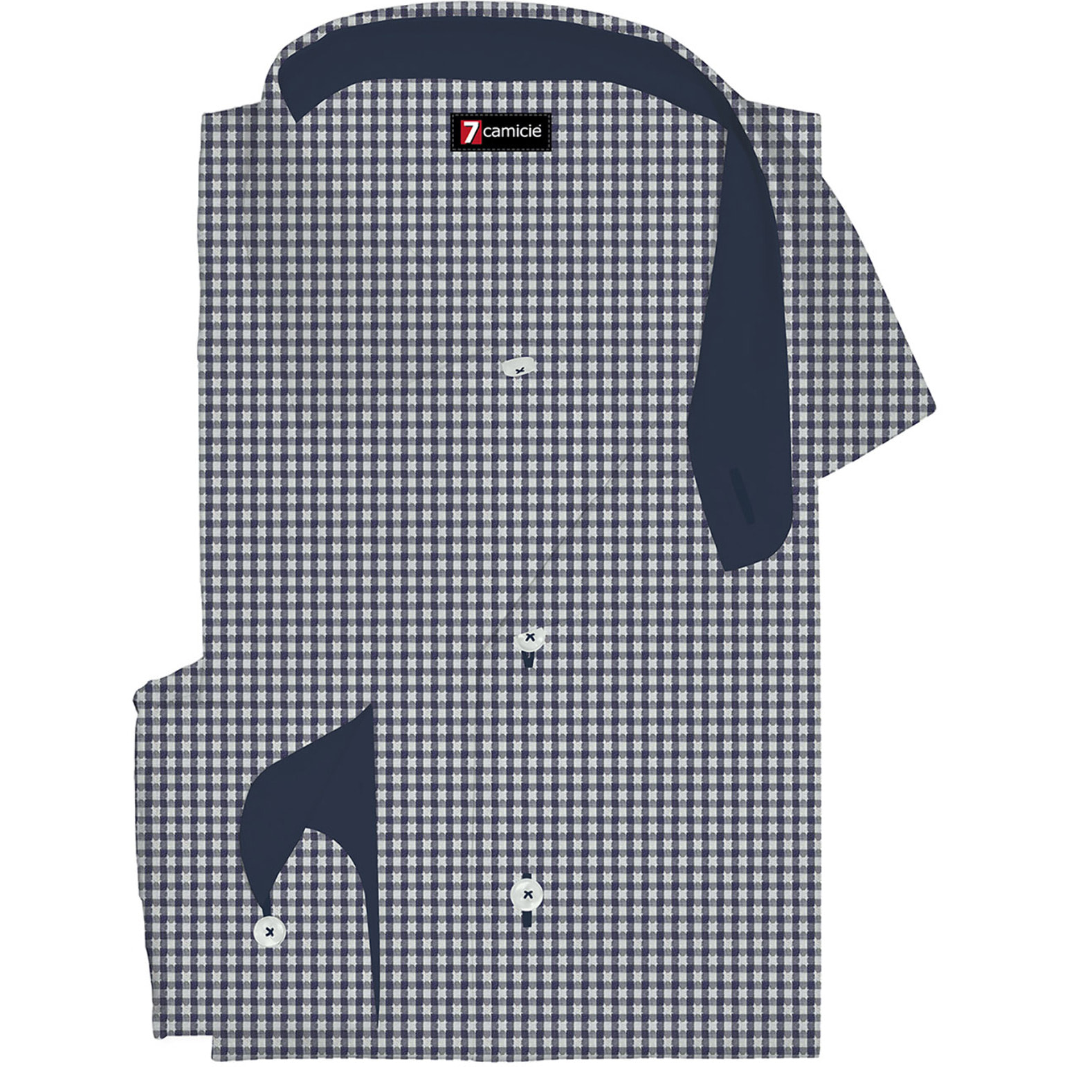 Camicia Uomo 1 Bottone Francese Slim Cotone Fantasia Blu\Bianco