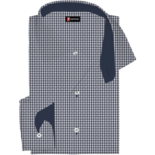 Camicia Uomo 1 Bottone Francese Slim Cotone Fantasia Blu\Bianco