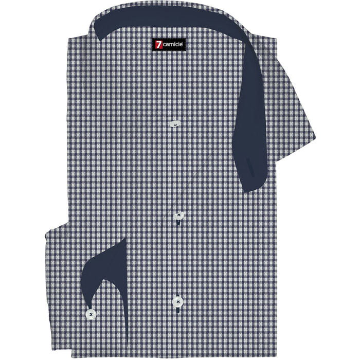 Camicia Uomo 1 Bottone Francese Slim Cotone Fantasia Blu\Bianco