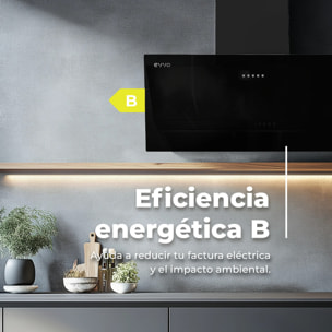 Campana Extractora Decorativa EVVO CE40 Cristal Black, 60 cm, 350 m³/h, 3 Velocidades, Energía B