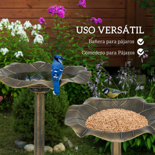 Baño para Pájaros de Jardín al Aire Libre, Altura 71 cm, Comedero para Pájaros con Lavabo Diseño Hoja de Loto y Acabado Envejecido, Ligero y Resistente, Bebedero para Aves, Bronce