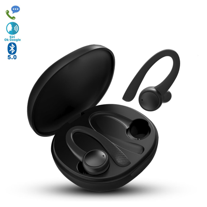 Auriculares TWS T7 Pro deportivos anti caída, Bluetooth 5.0, batería de 40mAh y base de carga de 400mAh