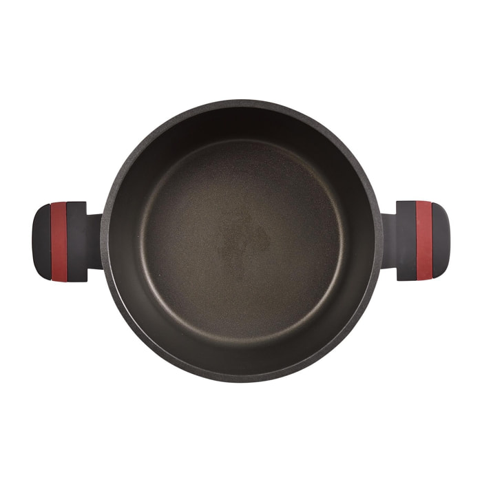 Cacerola con tapa en aluminio fundido de color negro, apta para inducción y antiadherente