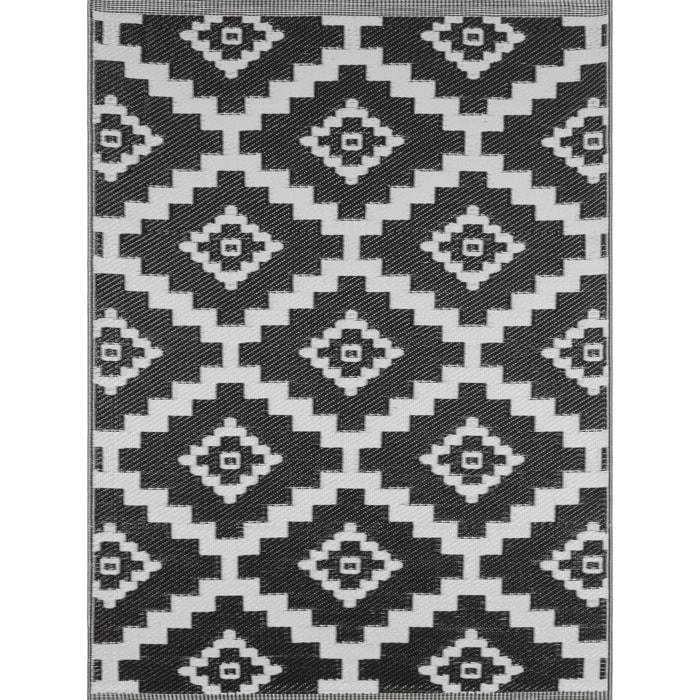 Scoobi - tapis d'exterieur noir et blanc motif ethnique