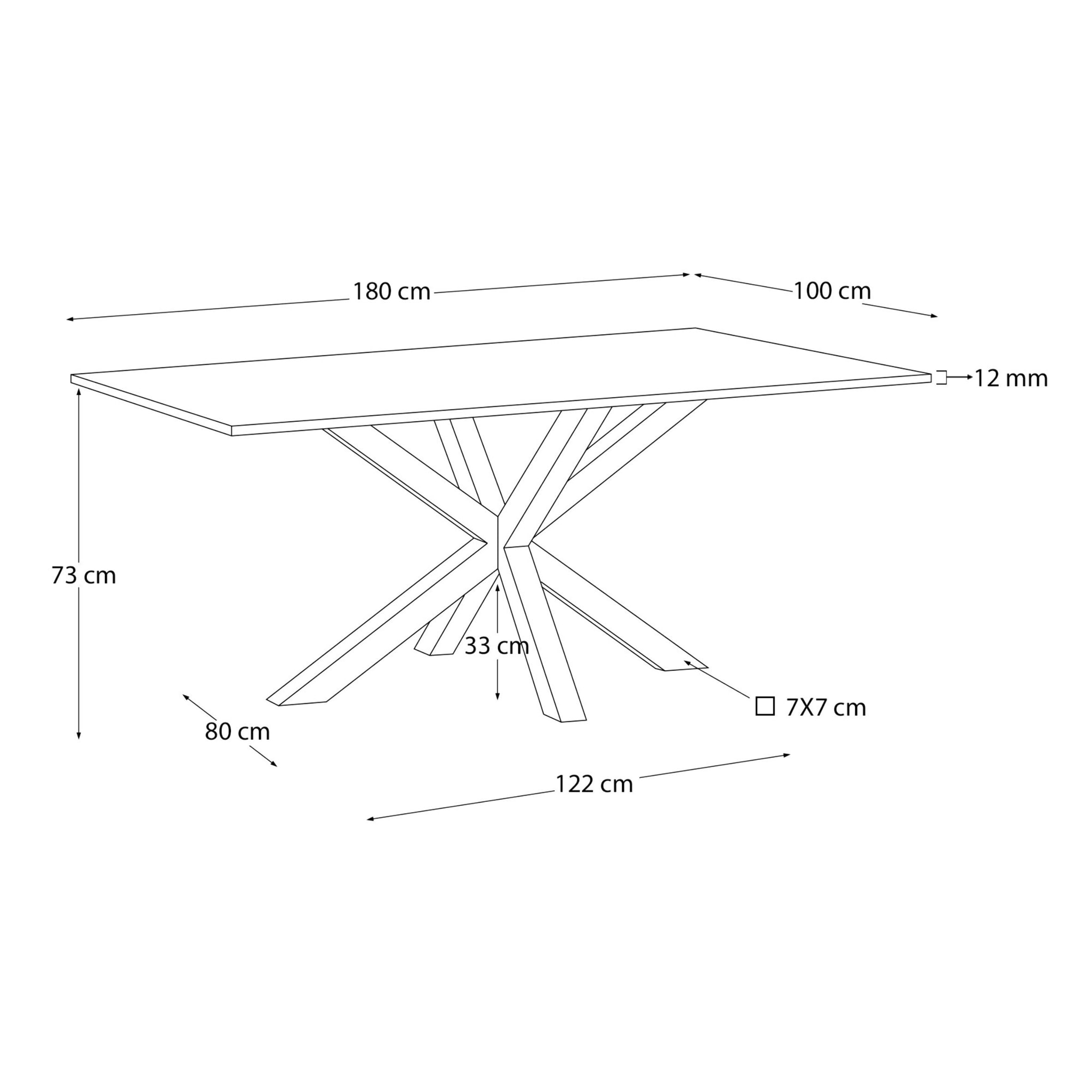 Kave Home - Tavolo Argo in vetro nero con gambe in acciaio finitura nera 180 x 190 cm