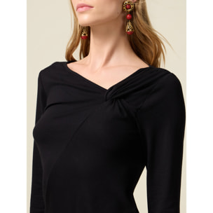 Oltre - T-shirt slim con scollo asimmetrico - Nero