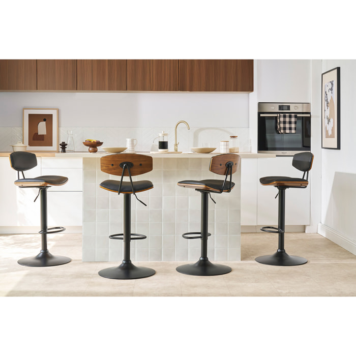 Tabouret de bar design réglable blanc et bois clair VASCO