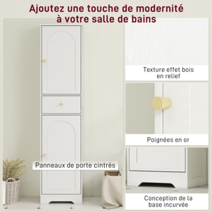 Colonne salle de bain design - 2 portes, 3 étagères, tiroir - dim. 40 x 29,5 x 170 cm - blanc doré