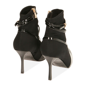 Ankle boots neri in tessuto, tacco 8,5 cm