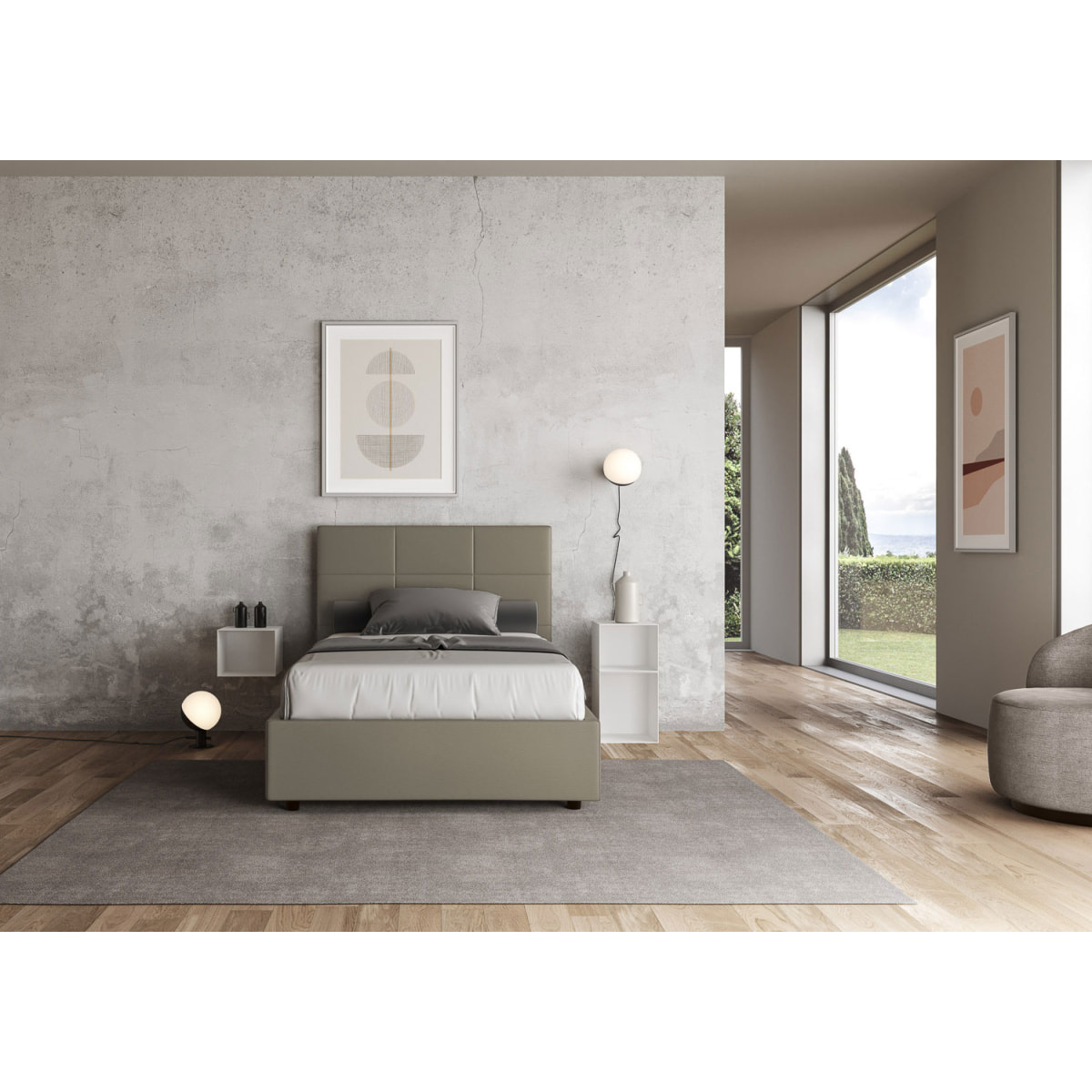 Cama con somier acolchada 120x200 cuero sintético capuchino Mika