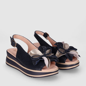 Sandalias de Piel - Marino - Tacón: 5 cm