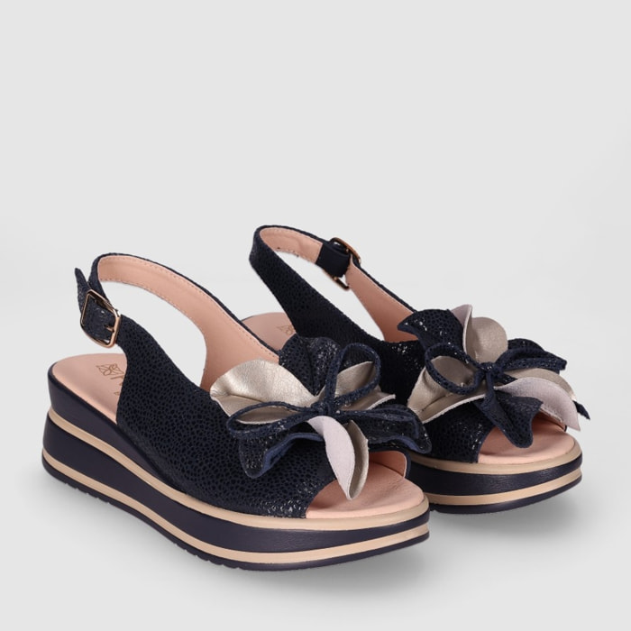 Sandalias de Piel - Marino - Tacón: 5 cm