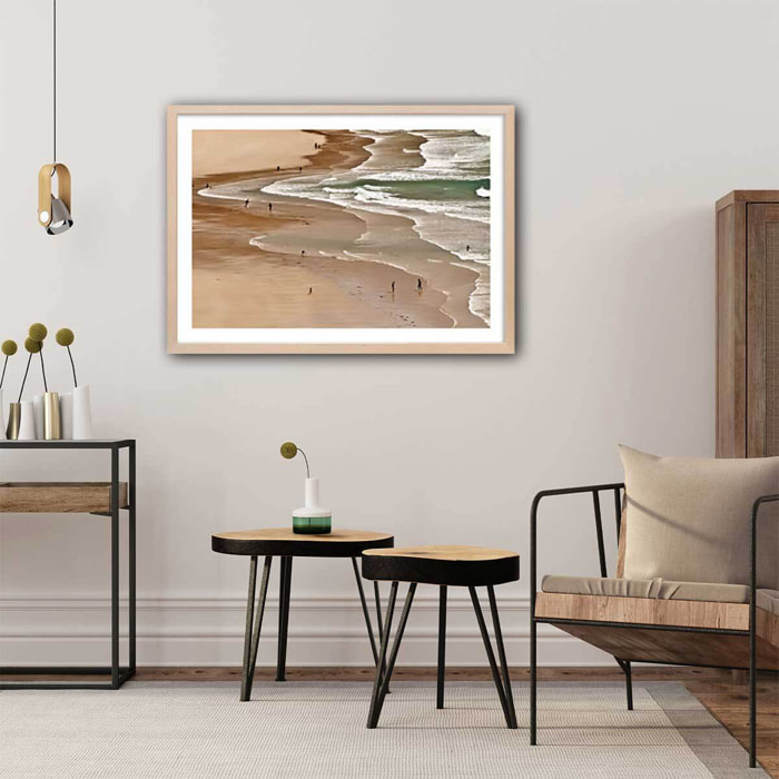 Poster bonheur vacances à la mer Affiche + cadre en bois - Chêne