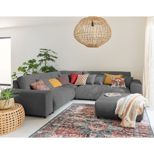 Garance - canapé modulable d'angle gauche - 5 places - en velours côtelé - Gris foncé