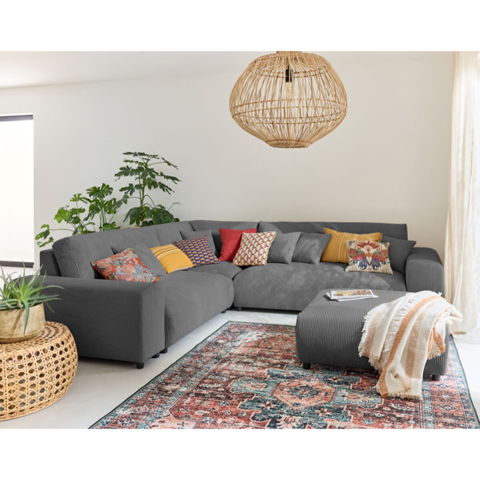 Garance - canapé modulable d'angle gauche - 5 places - en velours côtelé - Gris foncé