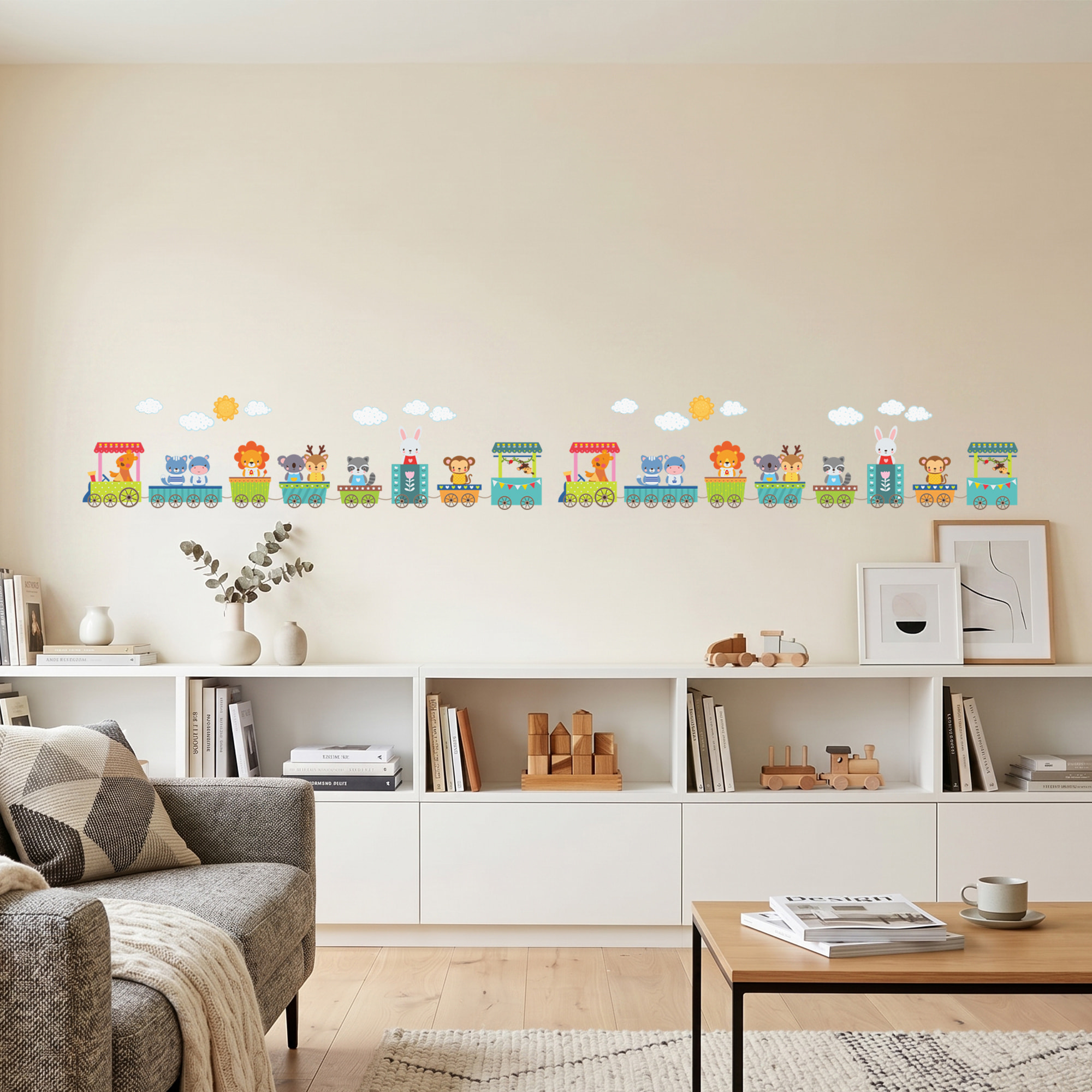 Stickers Muraux décoration adhésifs Deux trains d’animaux