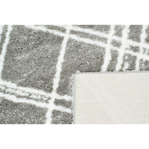 Oslo - tapis de salon moderne à poils longs avec motifs linéaires gris