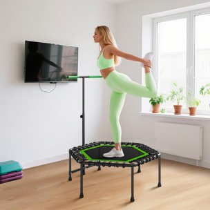 Trampolín de Fitness 114x114x132 cm Cama Elástica Fitness con Mango Ajustable de 3 Niveles Marco de Acero para Entrenamiento Piernas Cuerpo en Hogar Oficina Gimnasio Verde y Negro