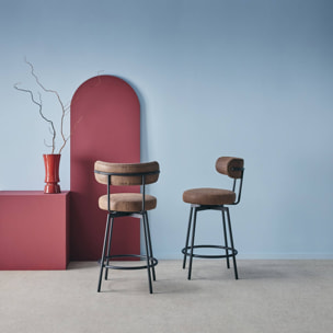 Lot de deux tabourets de bar assise rotative métal noir et simili cuir marron - L 50 x P 50 x H 92cm - Iris