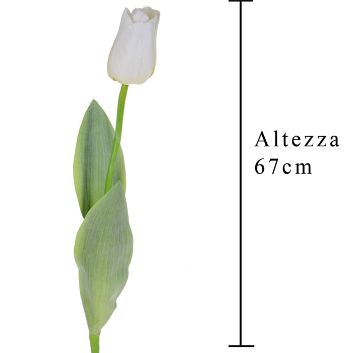 Tulipano Con Foglie. Altezza 67 Cm - Pezzi 12 - 9X67X5cm - Colore: Altro - Bianchi Dino - Fiori Artificiali