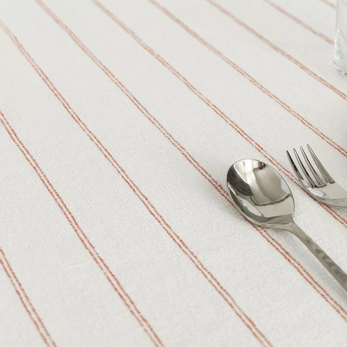 Nappe pur coton lavé motif jacquard blanc orange Rimini terracotta