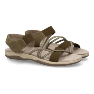 Sandalias planas de mujer diseño moderno, comodas con cierre de cierre autoadherente y con tiras elasticas cruzadas