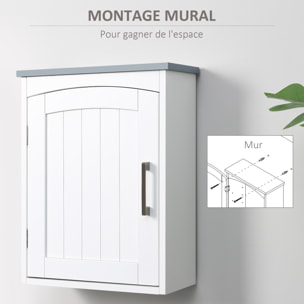 Armoire haute murale de salle de bain ou WC - placard porte avec étagère réglable - dim. 41L x 18l x 52H cm - MDF blanc gris