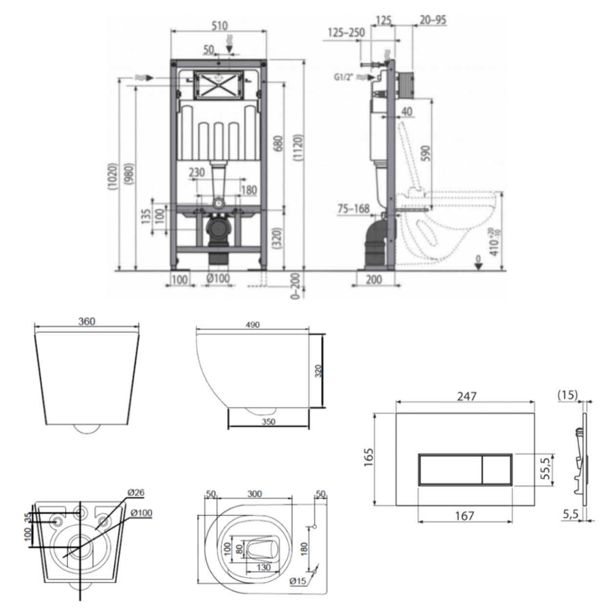 Pack WC bâti-support autoportant + WC suspendu sans bride Ceramia PixL avec abattant SoftClose + plaque (STCEPXBMT03-U)