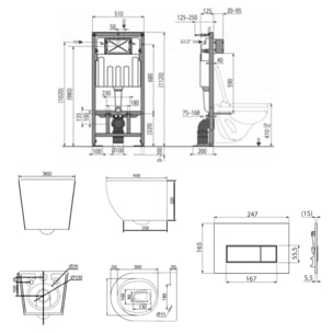 Pack WC bâti-support autoportant + WC suspendu sans bride Ceramia PixL avec abattant SoftClose + plaque (STCEPXBMT03-U)