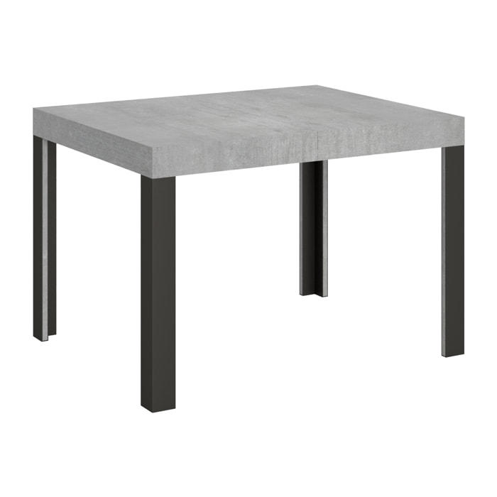 Table extensible 80x120/204 cm Linea Gris Béton cadre Anthracite