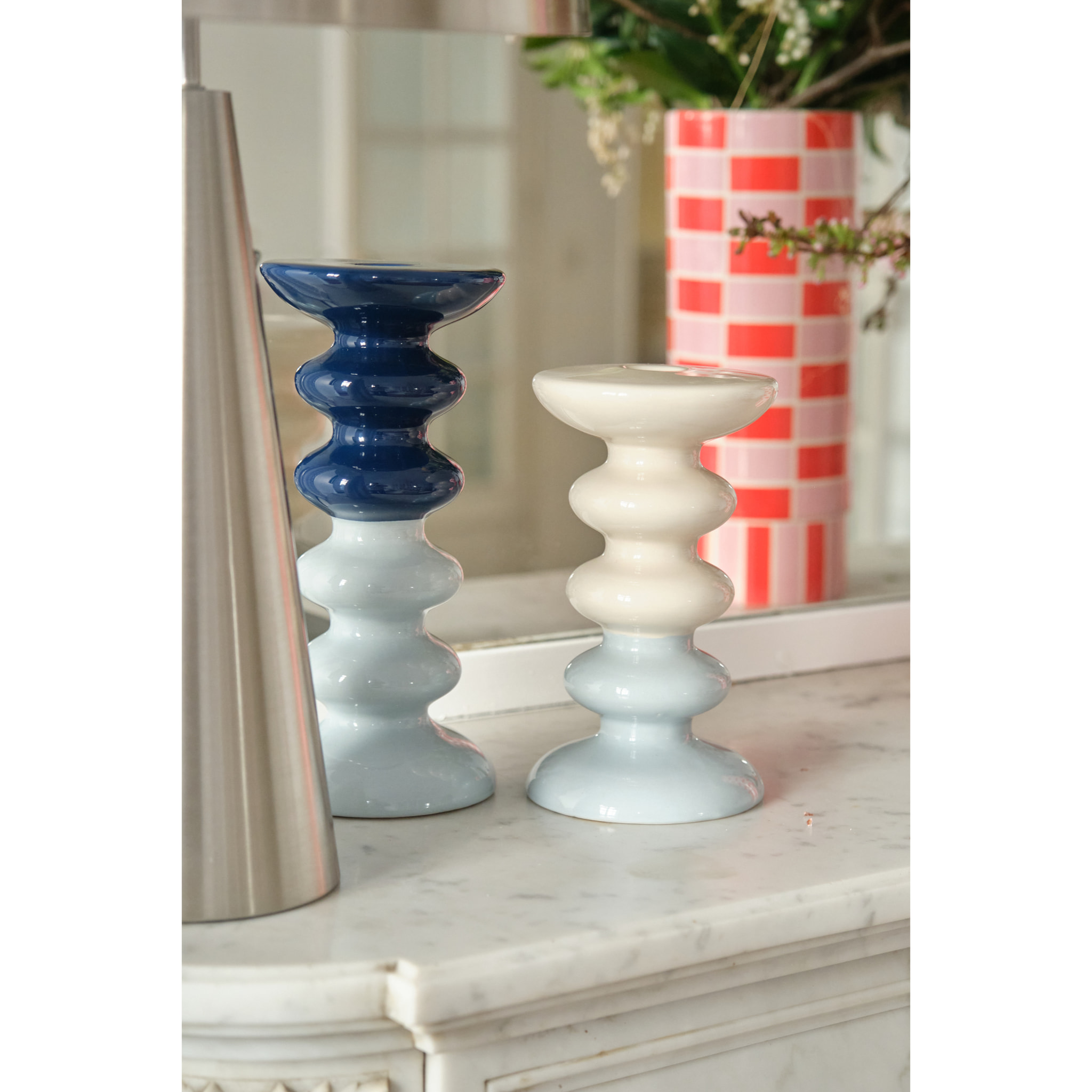 Memphis - Set de 2 bougeoirs verticaux céramique tricolore