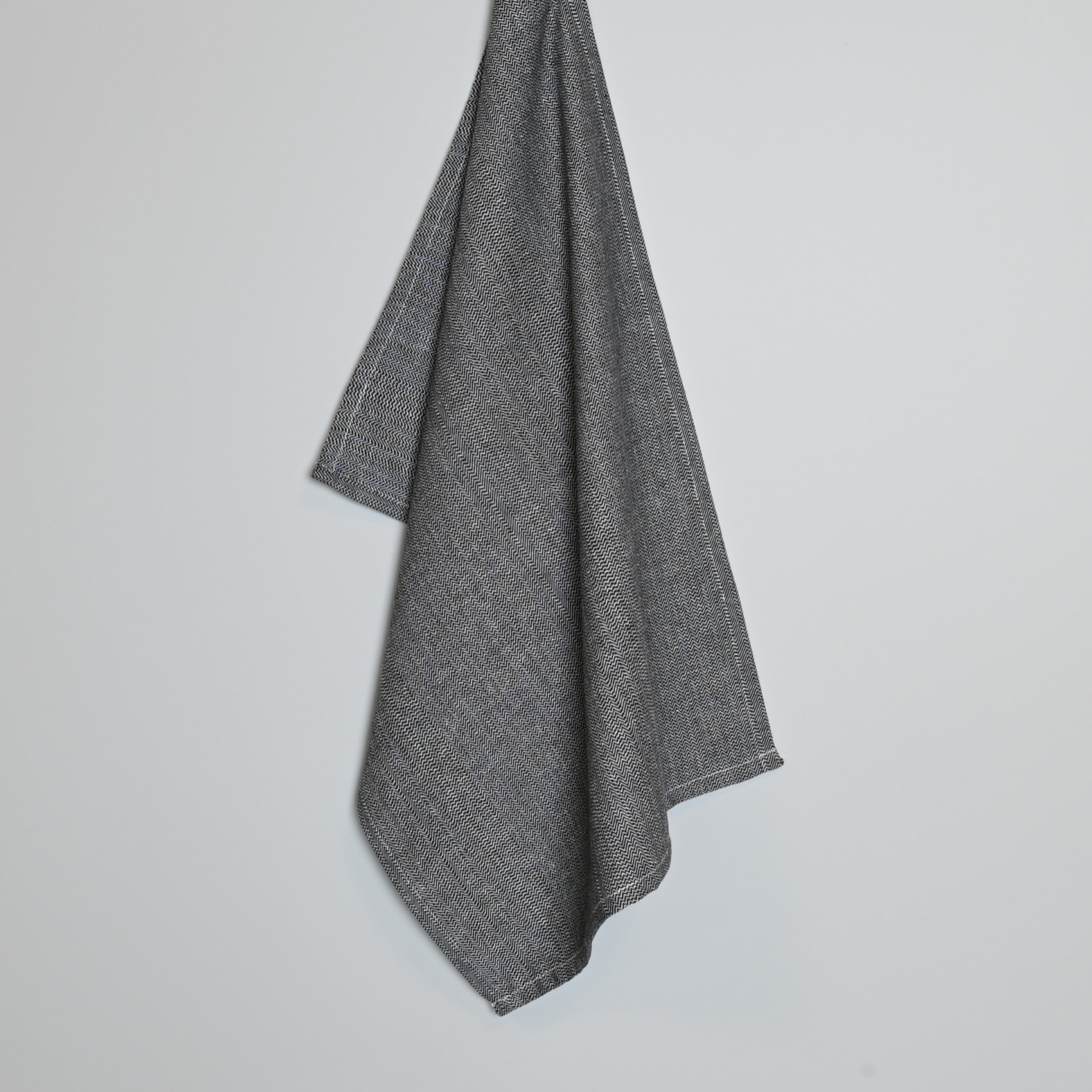 Torchon de cuisine en coton motif chevrons tissés - Noir