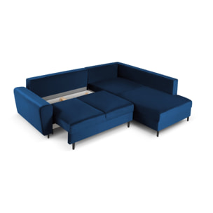 Canapé d'angle droit convertible avec coffre de rangement "Kyoto" 5 places en velours bleu roi