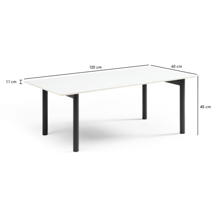 Table basse en céramique 120x60cm blanc pure - 7 piètements - UNIK