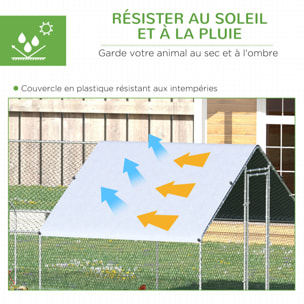 Enclos poulailler chenil 24 m² - parc grillagé dim. 8L x 3l x 2H m - double espace couvert - acier galvanisé