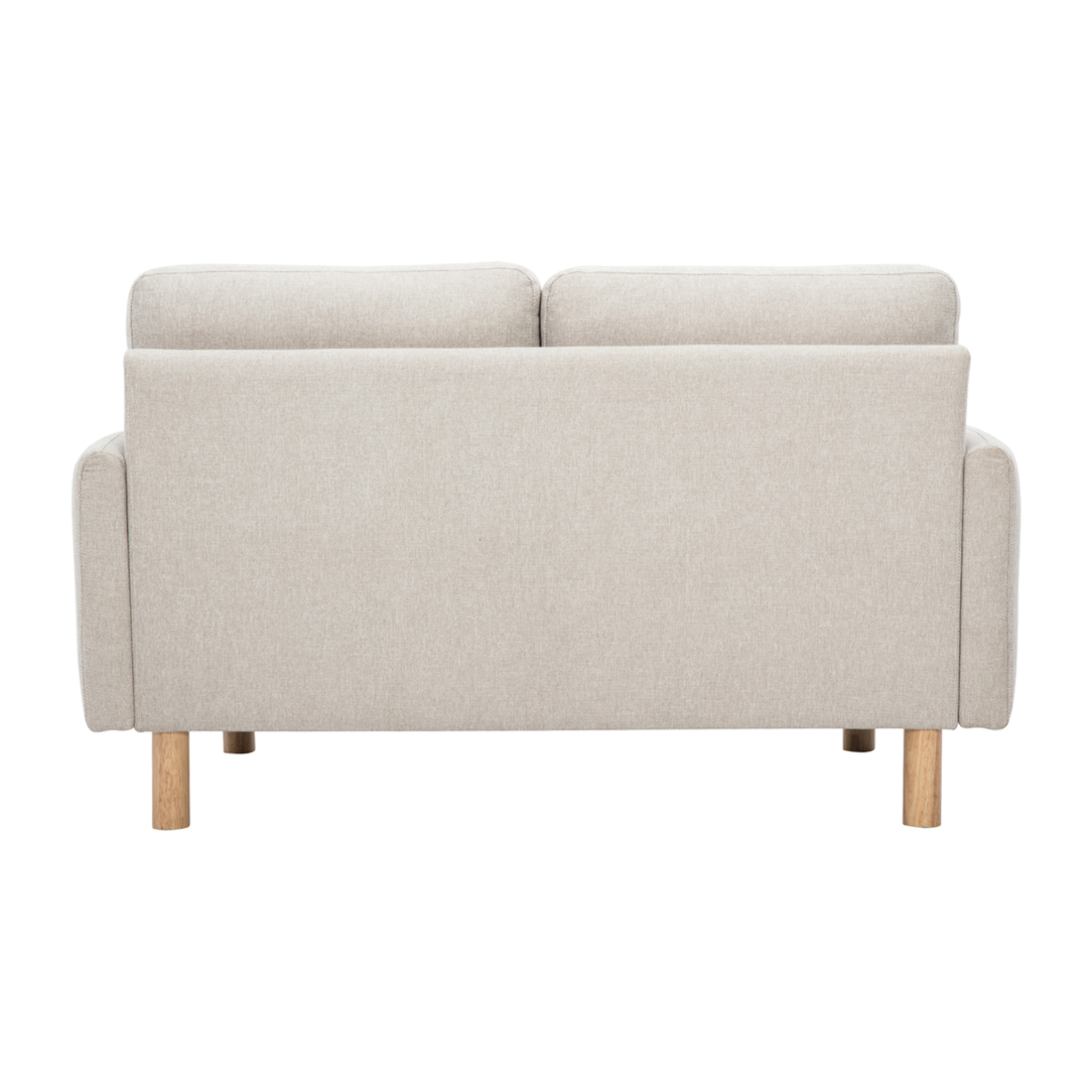 Canapé design 2 places en tissu effet velours texturé beige et bois clair BONO