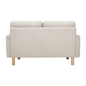 Canapé design 2 places en tissu effet velours texturé beige et bois clair BONO