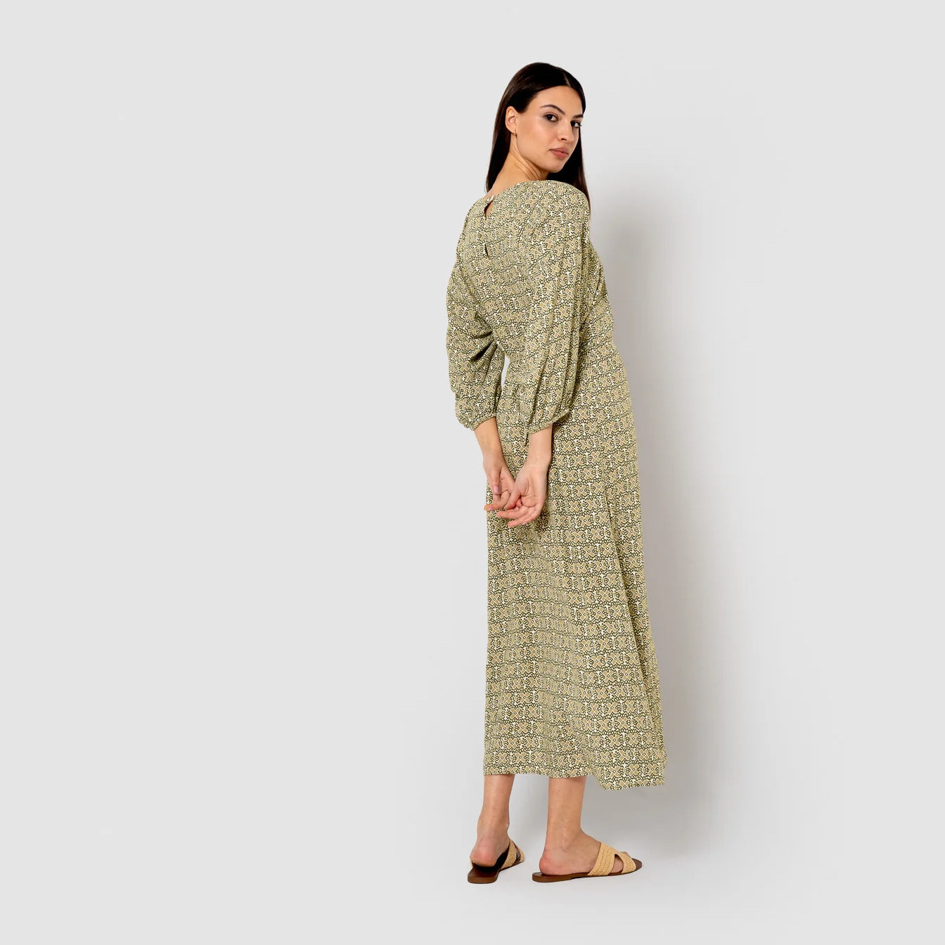 Vestido midi viscosa purnama verde cacería