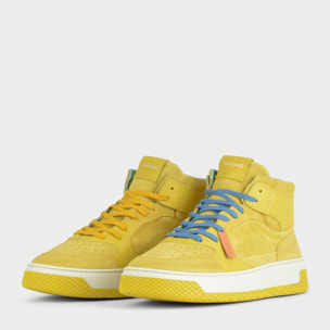 SNEAKER MID P02 UOMO IN SUEDE E PELLE GIALLO