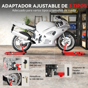 Caballete Moto Elevador Universal Carga 390 kg Combo Soporte de Rueda Delantera y Trasera Motocicleta con Adaptadores de Horquillas en U y L Ajustables y Ruedas para Reparación y Mantenimiento