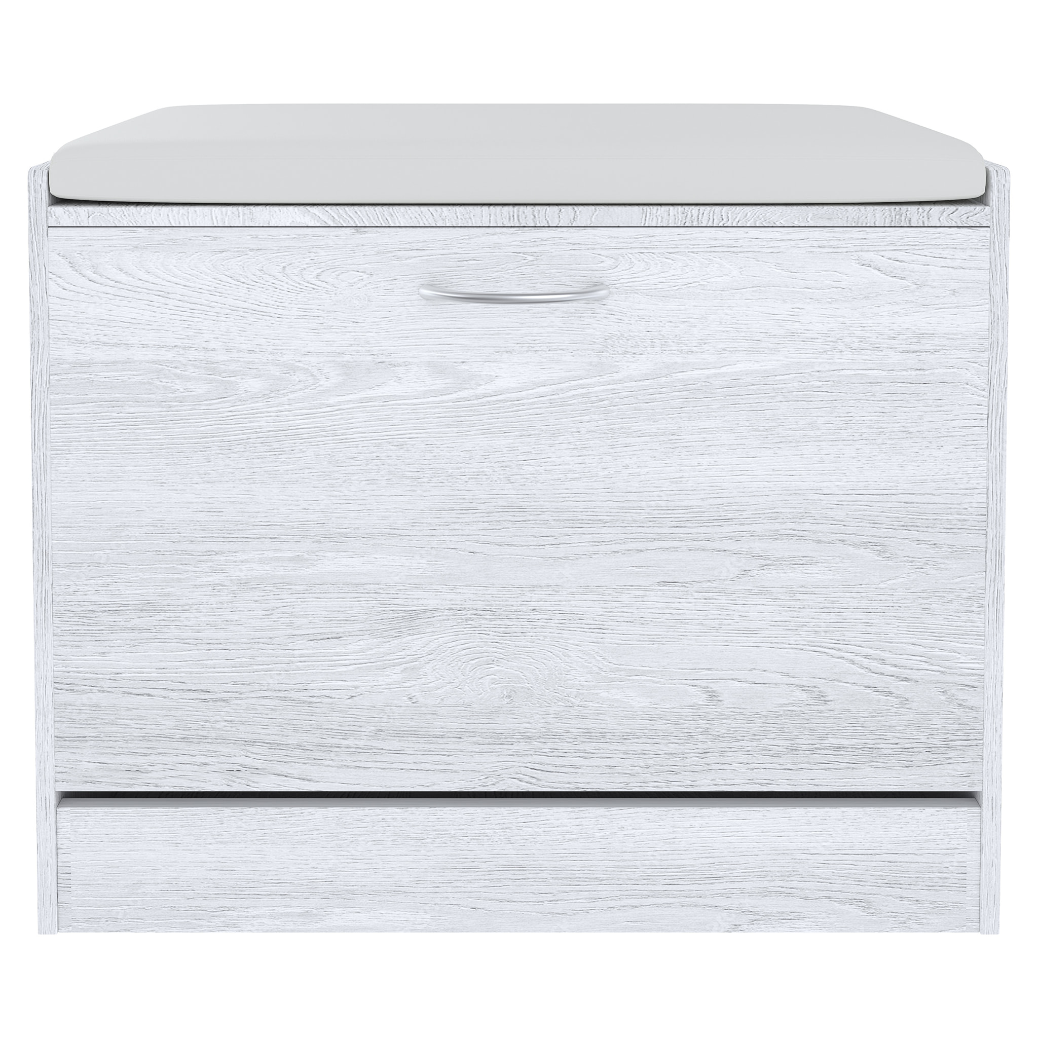 Panca Scarpiera Da Ingresso Salvaspazio Cuscino Anta Ribalta Seduta Imbottita In Ecopelle Soggiorno Casa Camera 60 x 30 x 48 Cm Bianco Frassinato