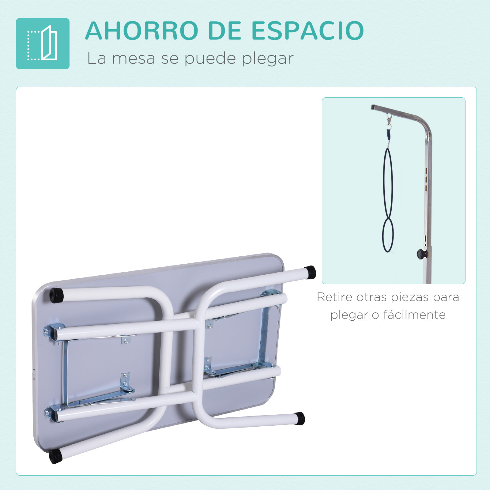 Mesa de Peluquería Canina Plegable, Mesa de Aseo con Encimera Antideslizante, Brazo de Acero Inoxidable Ajustable, para Perros, Gatos, 81x48,5x80 cm, Azul