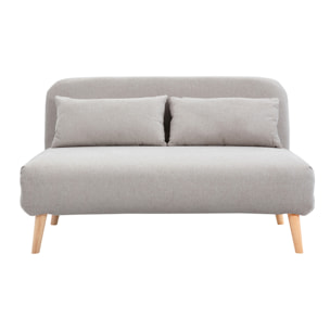 Chauffeuse 2 places convertible en tissu effet velours texturé beige et bois clair AMIKO