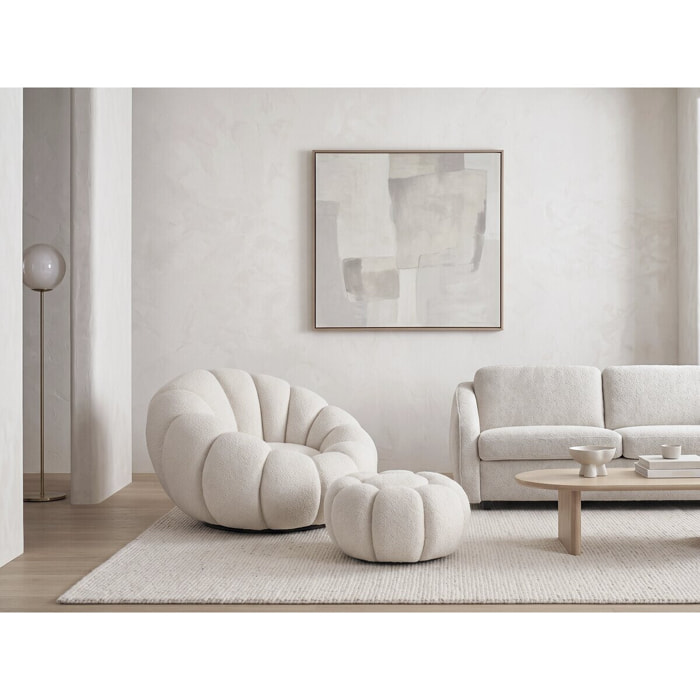 Fauteuil avec pouf style bubble en tissu bouclette "Élysée" - Crème