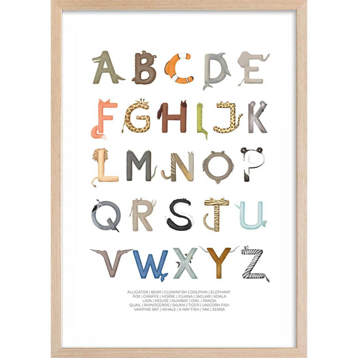 Affiche enfant lettres anglaises  Affiche + cadre en bois - Chêne
