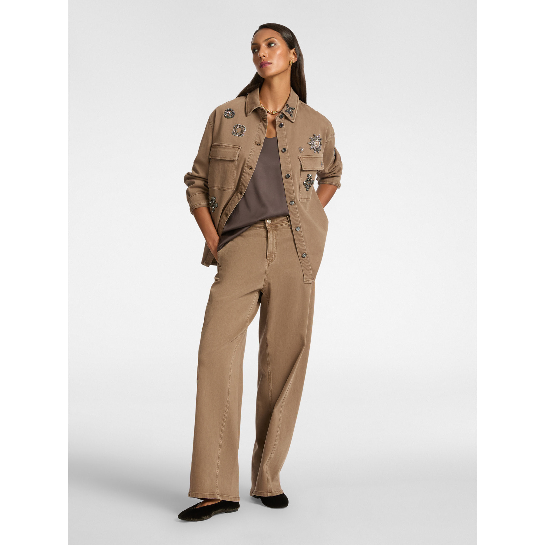 Elena Mirò - Camisa bordada - Marrón