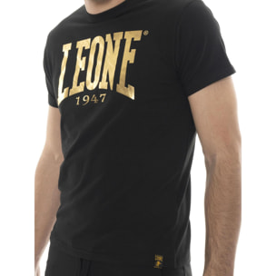 T-shirt in cotone elasticizzato a manica corta con logo grande Leone 1947 Gold