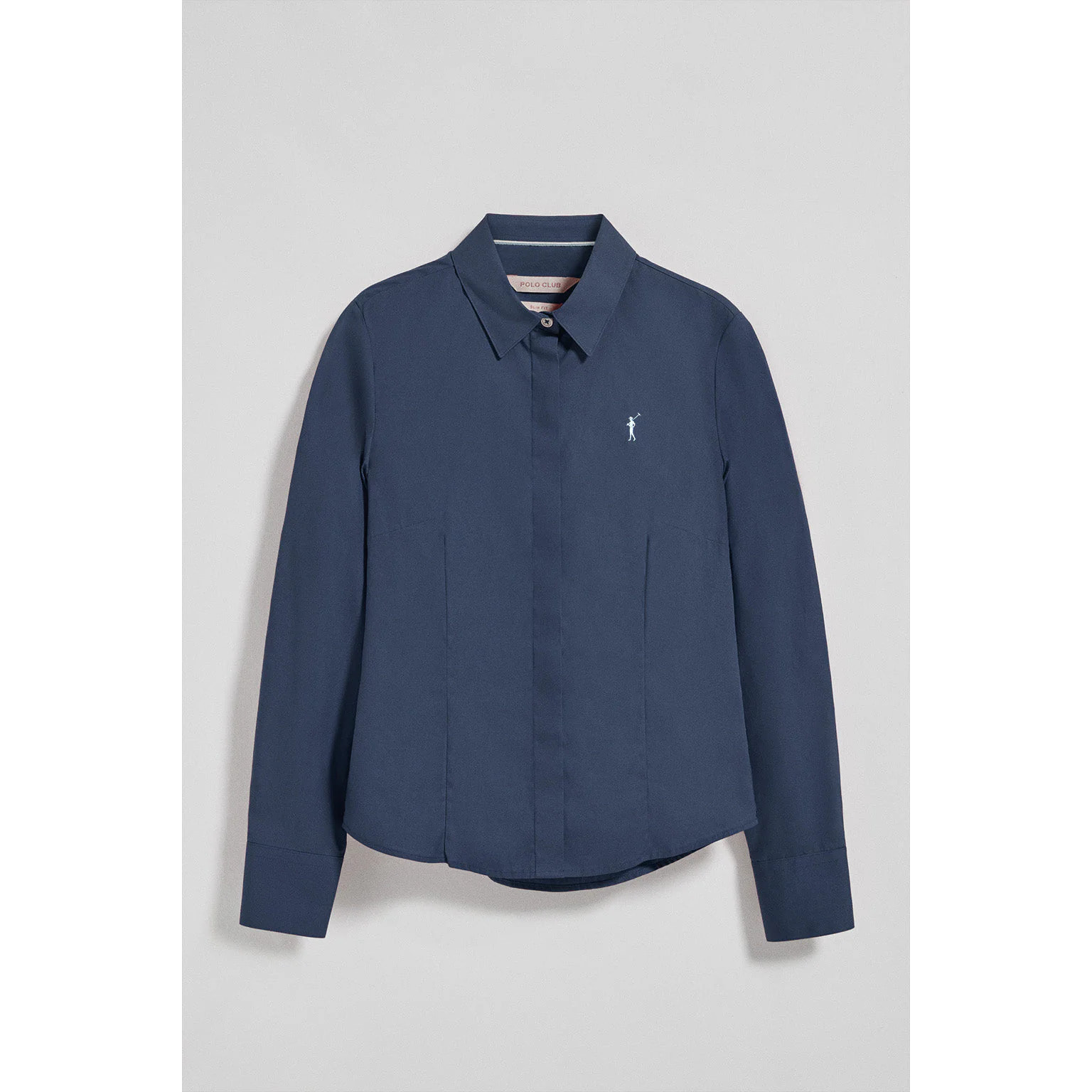 Camicia slim in popeline blu marino con logo Rigby Go ricamato