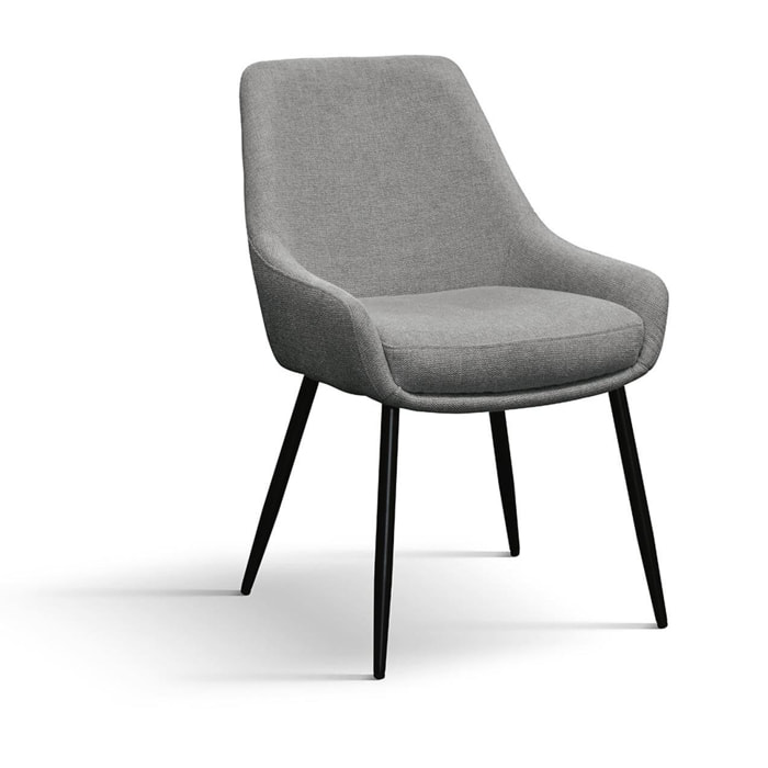 Set di 4 sedie TALLINN in tessuto grigio e gambe in metallo nero opaco, con braccioli